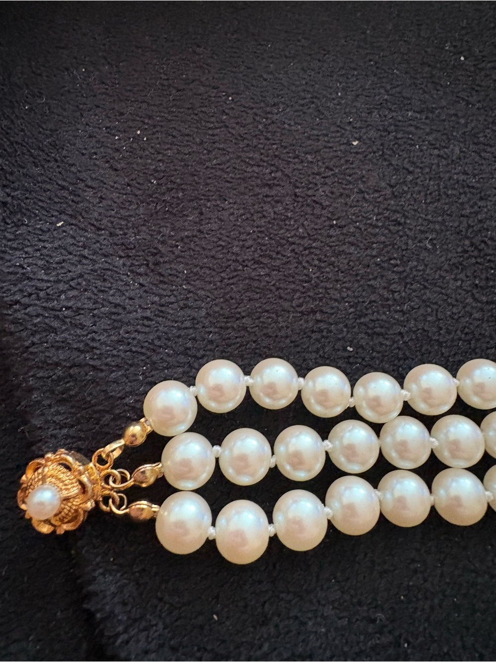 Elegant Faux Pearl Triple-Strand Bracelet with Gold-Tone Clasp